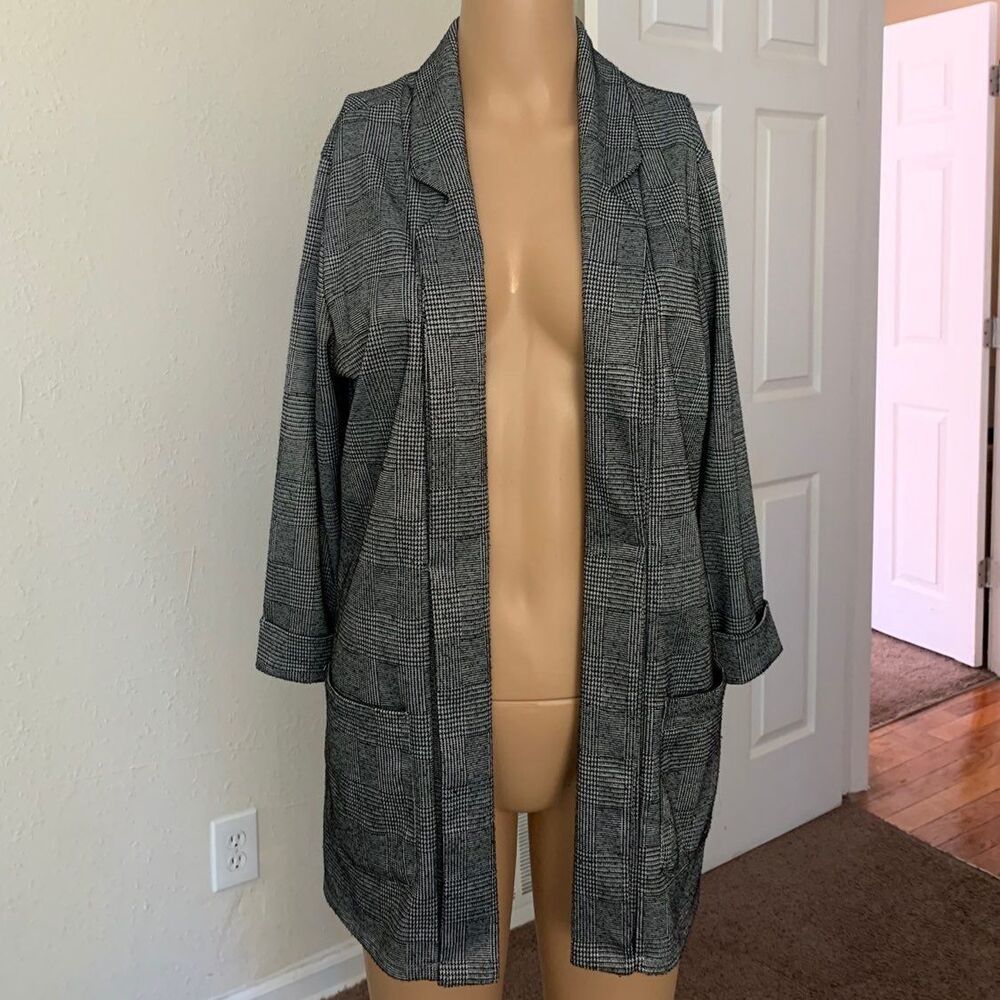 Alison Andrews Women's Plaid Open Front Blazer Gray Black Size M